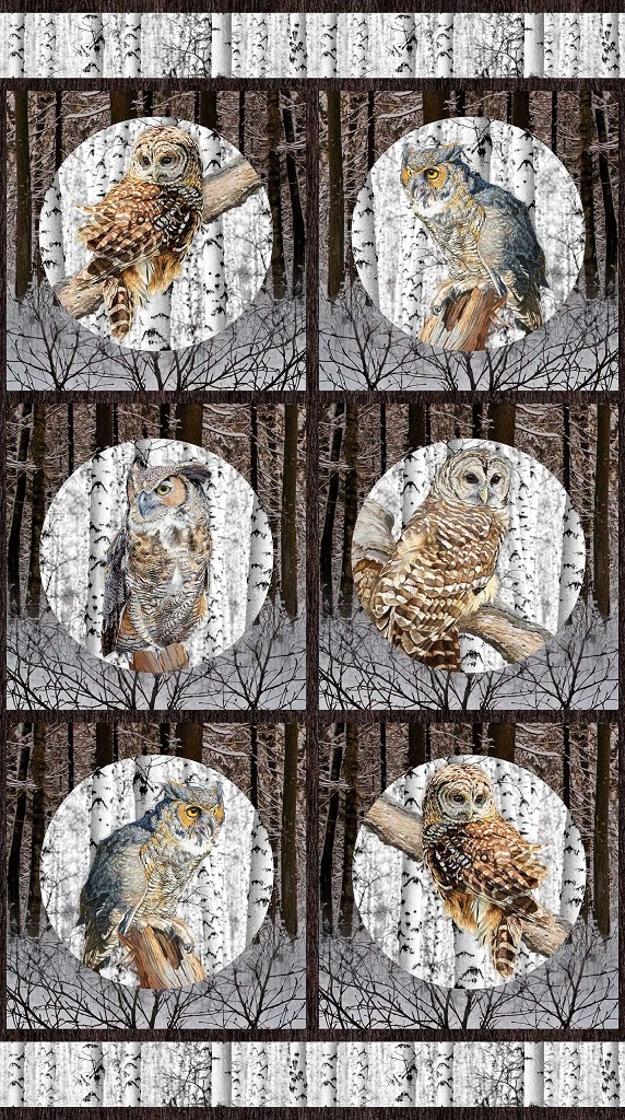 Northcott - Nature Solitude - Owl Block/Panel - 24" x 43"