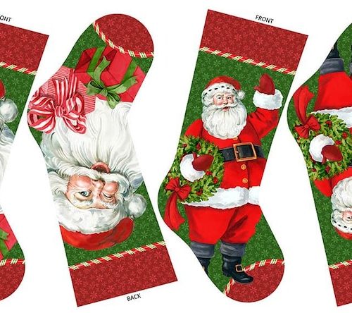Vintage Christmas Stockings - Northcott DP28162